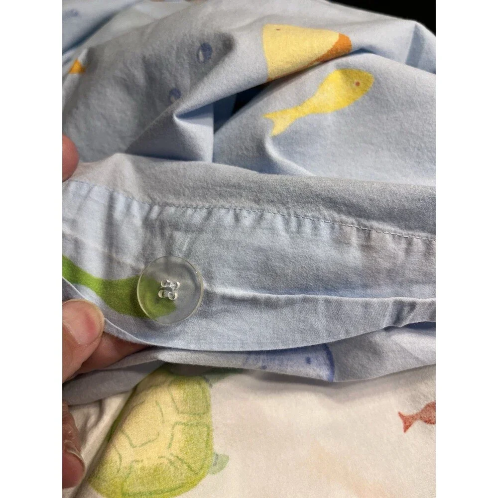 Pottery Barn Kids Sea Fish Turtle Under The Sea Twin Size Duvet Cover Flat Sheet